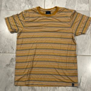 Prana Dustin hemp crew t shirt M gold blue stripes